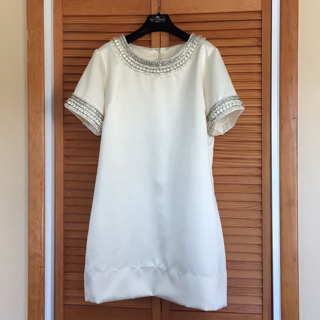 Gretchen Scott Designs Cream Beaded Short Sleeve Dress